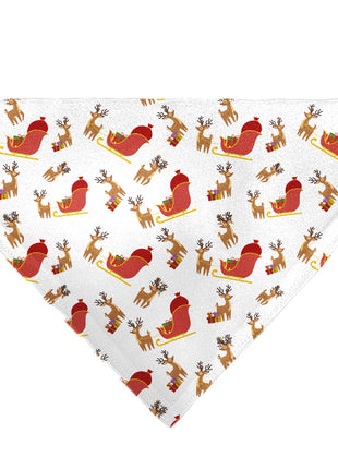 Pet Bandana - Holiday Santa Reindeers and Sleigh Collage White