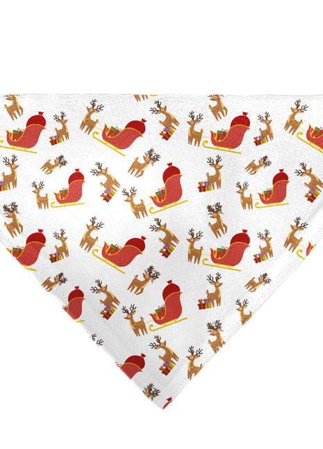 Pet Bandana - Holiday Santa Reindeers and Sleigh Collage White