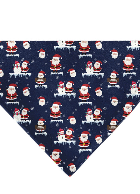 Pet Bandana - Holiday Santa and Snowman Collage Navy