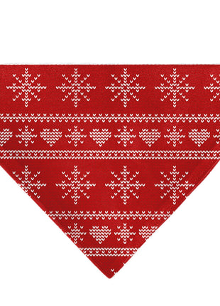 Pet Bandana - Holiday Sweater Stitch Hearts and Snowflakes Red/White