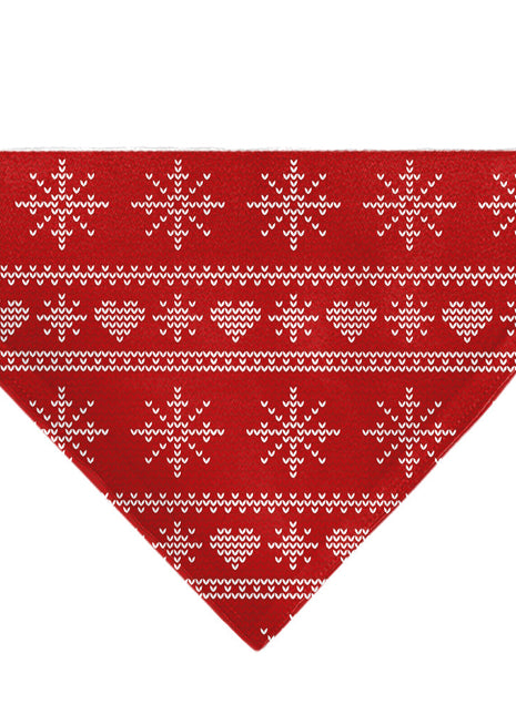 Pet Bandana - Holiday Sweater Stitch Hearts and Snowflakes Red/White
