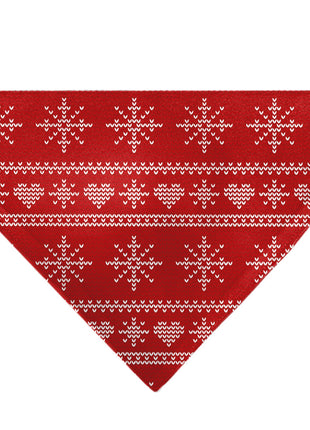 Pet Bandana - Holiday Sweater Stitch Hearts and Snowflakes Red/White