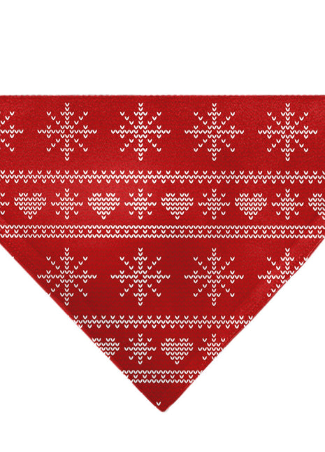 Pet Bandana - Holiday Sweater Stitch Hearts and Snowflakes Red/White