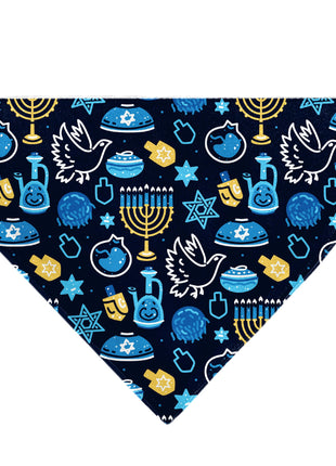 Pet Bandana - Hanukkah Holiday Symbols Black/Blues/Yellow