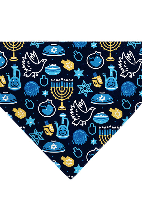 Pet Bandana - Hanukkah Holiday Symbols Black/Blues/Yellow
