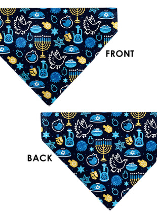 Pet Bandana - Hanukkah Holiday Symbols Black/Blues/Yellow