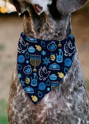 Pet Bandana - Hanukkah Holiday Symbols Black/Blues/Yellow