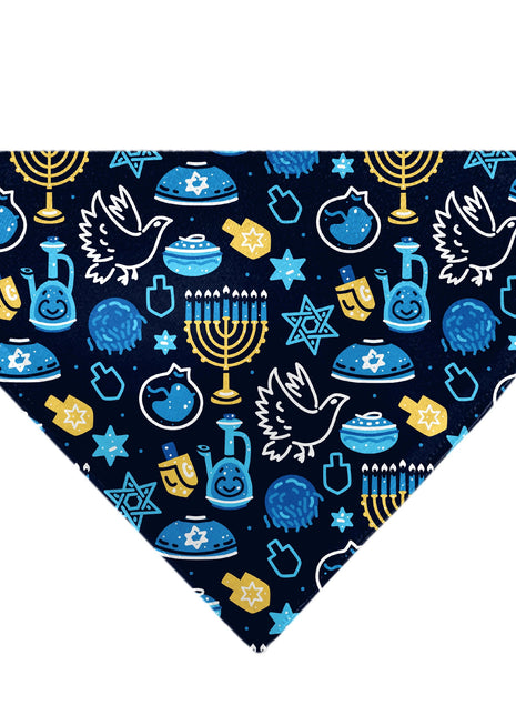 Pet Bandana - Hanukkah Holiday Symbols Black/Blues/Yellow