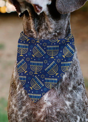 Pet Bandana - Hanukkah Holiday Menorah Blues/Yellows