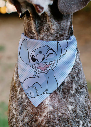 Pet Bandana - Lilo & Stitch Stitch Winking Pose and Polka Dots White/Blue