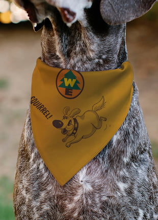 Pet Bandana - Up Dug SQUIRREL Pose and Wilderness Explorer Badge Orange