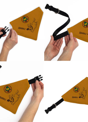 Pet Bandana - Up Dug SQUIRREL Pose and Wilderness Explorer Badge Orange