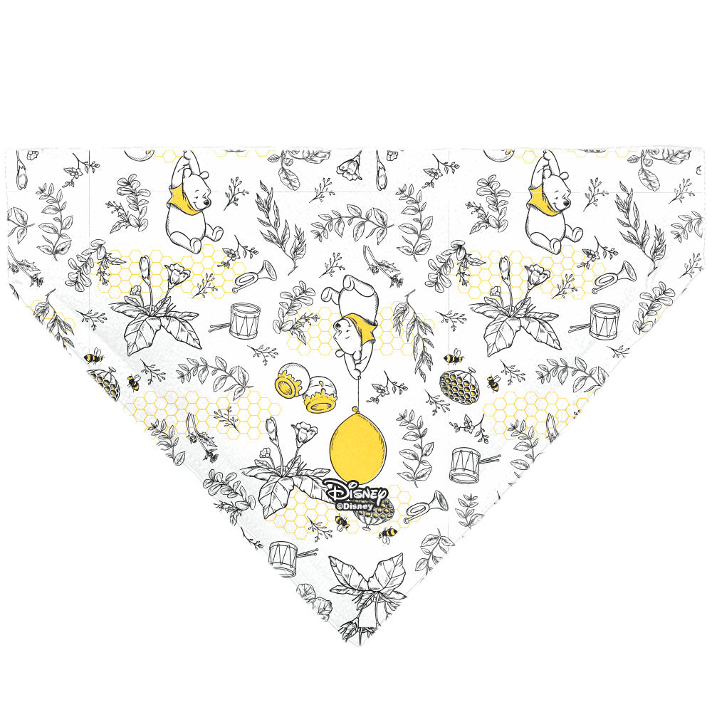 Pet Bandana - Winnie the Pooh Balloon Pose and Foliage Collage Beige/Black/Yellows