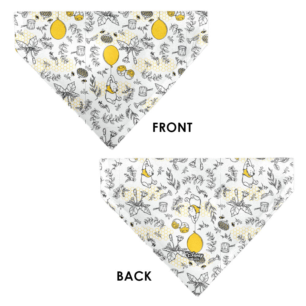 Pet Bandana - Winnie the Pooh Balloon Pose and Foliage Collage Beige/Black/Yellows
