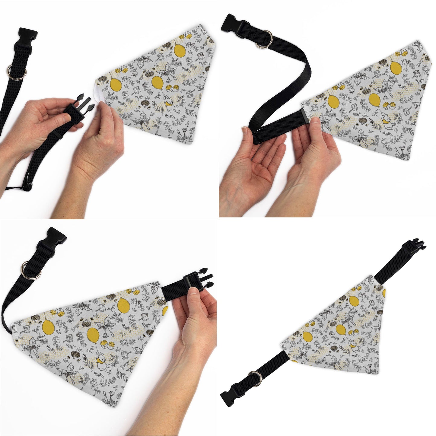 Pet Bandana - Winnie the Pooh Balloon Pose and Foliage Collage Beige/Black/Yellows