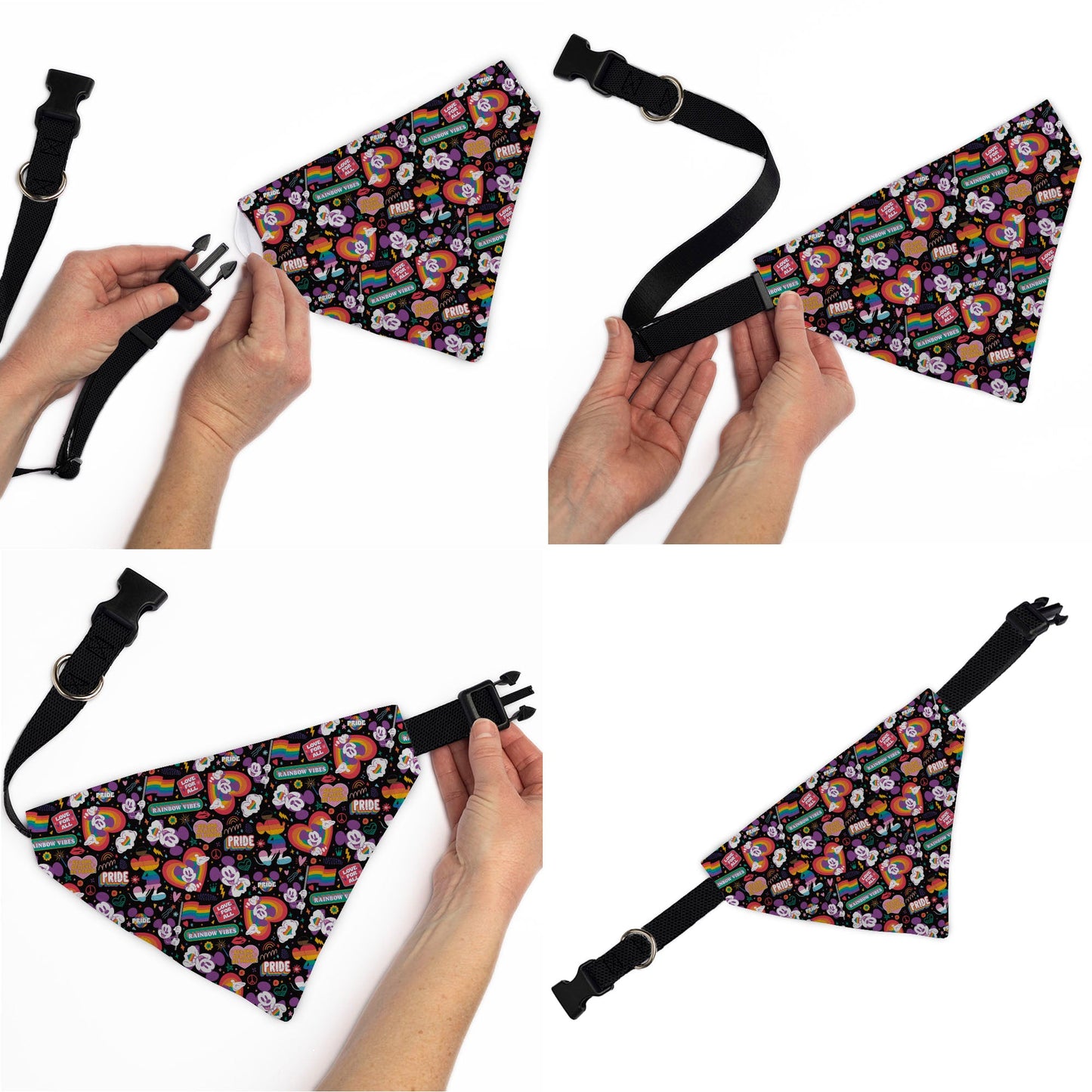 Pet Bandana - Mickey Mouse Pride Poses Rainbow Collage Black
