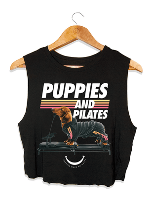 Puppies & Pilates Crop Top | Gift for Dog Moms & Yoga Lovers
