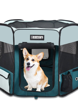 Jespet 2-Door Portable Soft-Sided Dog, Cat & Small Pet Exercise Playpen, Teal Blue, 45''