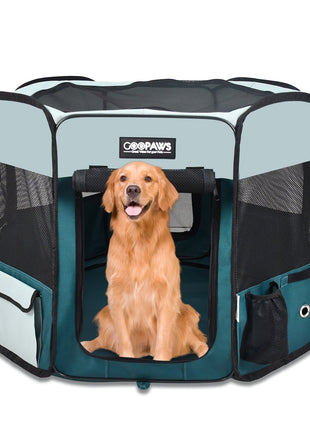 Jespet 2-Door Portable Soft-Sided Dog, Cat & Small Pet Exercise Playpen, Teal Blue, 61''