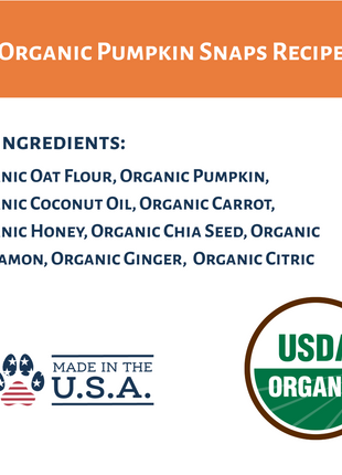 Dog Mamma's Organic Pumpkin Snaps Recipe- USDA Organic Certified Dog Treats