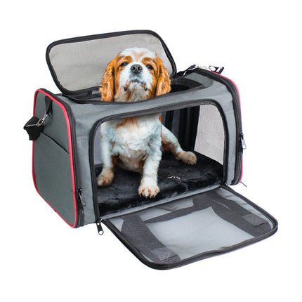 GOOPAWS Soft-Sided Travel Small Dog & Cat Carrier Bag, Gray/Red, 17''