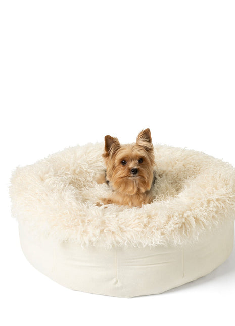 PupPouf™ Luxe Faux Fur Donut Dog Bed - Plush Sheep Ivory