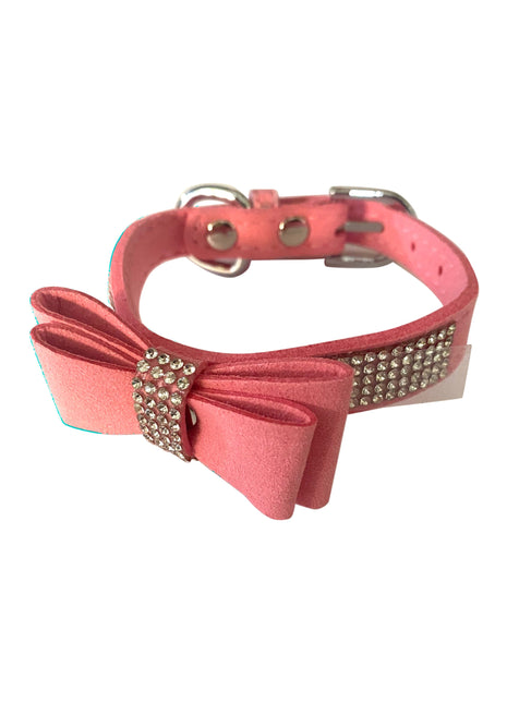 Bow Tie Dog Collar in Pleather, Pink - Pup List