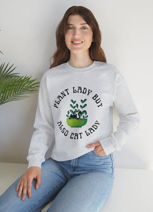 Plant Lady But Also Cat Lady Unisex Heavy Blend™ Crewneck Sweatshirt Sizes SM-5XL | Plus Size Available