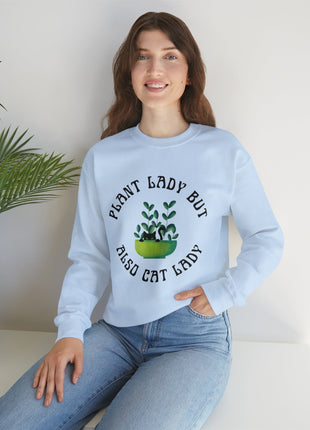 Plant Lady But Also Cat Lady Unisex Heavy Blend™ Crewneck Sweatshirt Sizes SM-5XL | Plus Size Available