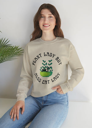 Plant Lady But Also Cat Lady Unisex Heavy Blend™ Crewneck Sweatshirt Sizes SM-5XL | Plus Size Available