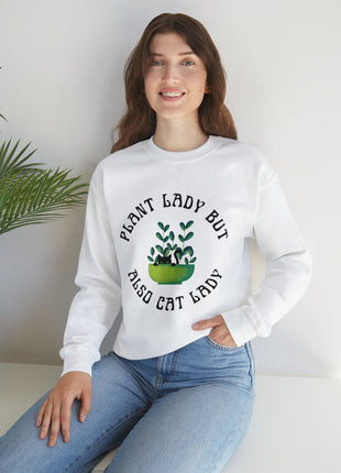 Plant Lady But Also Cat Lady Unisex Heavy Blend™ Crewneck Sweatshirt Sizes SM-5XL | Plus Size Available