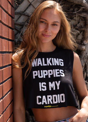 Walking Puppies is My Cardio Leopard Print | Crop Tank