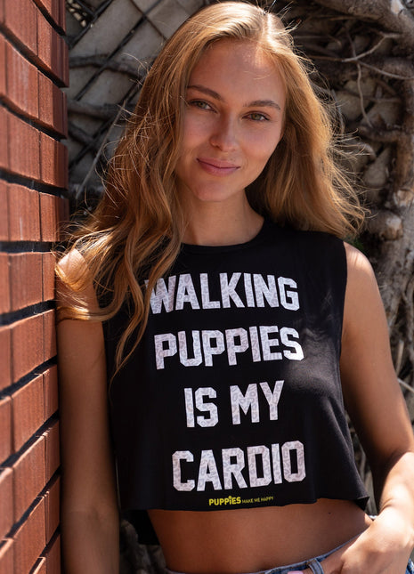 Walking Puppies is My Cardio Leopard Print | Crop Tank