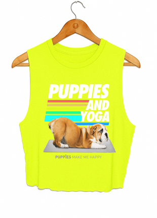 Puppies & Yoga Crop Tank | Gift for Dog Moms Who Do Yoga | Made in USA