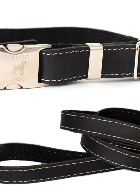 Quick-Release Style Leather Collar and Leash Set