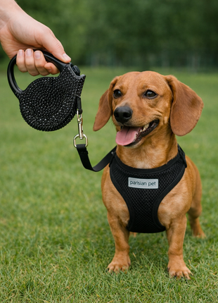 Parisian Pet 'Crystal Retractable Leash Black' for Dogs & Cats – Comfortable 16-Foot Leash, Retractable Design - Pup List