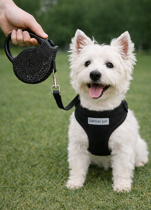 Parisian Pet 'Crystal Retractable Leash Black' for Dogs & Cats – Comfortable 16-Foot Leash, Retractable Design - Pup List