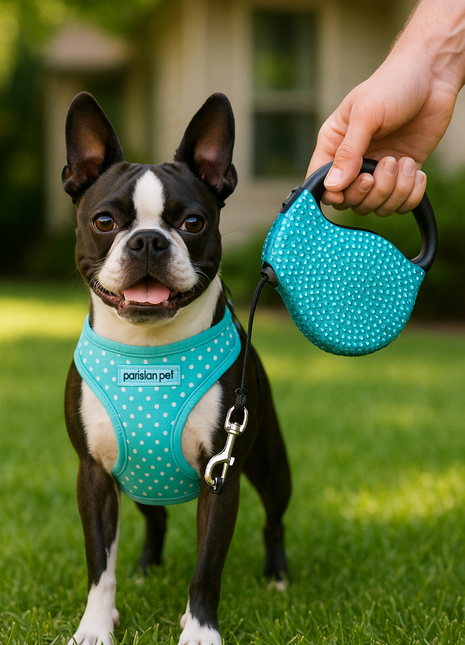Parisian Pet 'Crystal Retractable Leash Blue' for Dogs & Cats – Durable Retractable Pet Leash with Comfortable Grip