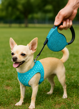 Parisian Pet 'Crystal Retractable Leash Blue' for Dogs & Cats – Durable Retractable Pet Leash with Comfortable Grip