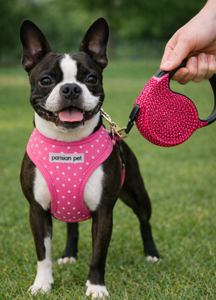 Parisian Pet 'Crystal Retractable Leash Dark Pink' for Dogs & Cats – Durable, Stylish 16-Foot Leash with Ergonomic Handle - Pup List