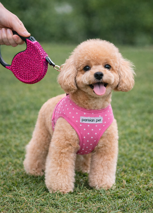 Parisian Pet 'Crystal Retractable Leash Dark Pink' for Dogs & Cats – Durable, Stylish 16-Foot Leash with Ergonomic Handle - Pup List