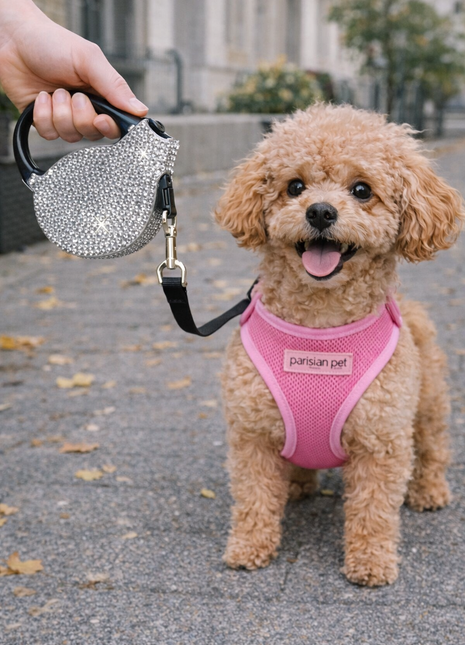 Parisian Pet 'Crystal Retractable Leash Silver' for Dogs & Cats – Durable, Stylish 16-Foot Leash with Comfortable Grip - Pup List