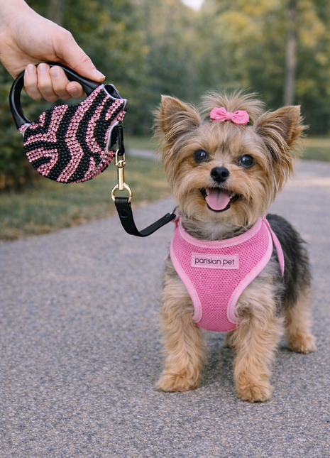 Parisian Pet 'Crystal Retractable Leash Zebra Pink' for Dogs & Cats – 16-Foot Retractable Leash with Zebra Print - Pup List