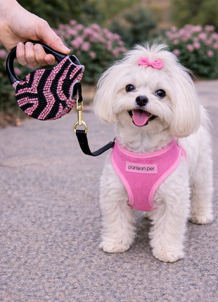 Parisian Pet 'Crystal Retractable Leash Zebra Pink' for Dogs & Cats – 16-Foot Retractable Leash with Zebra Print - Pup List