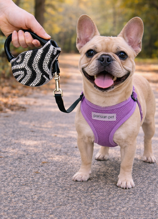 Parisian Pet 'Crystal Retractable Leash Zebra Silver' for Dogs & Cats – Durable, High-Quality Silver Pet Leash with Ergonomic Handle