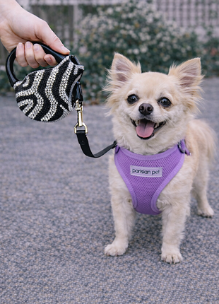 Parisian Pet 'Crystal Retractable Leash Zebra Silver' for Dogs & Cats – Durable, High-Quality Silver Pet Leash with Ergonomic Handle