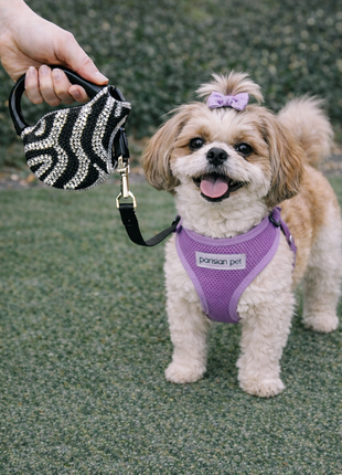 Parisian Pet 'Crystal Retractable Leash Zebra Silver' for Dogs & Cats – Durable, High-Quality Silver Pet Leash with Ergonomic Handle