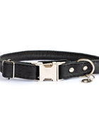 Rolled Style Black Leather Quick-Release Dog Collar