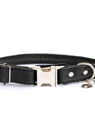 Rolled Style Black Leather Quick-Release Dog Collar
