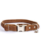 Rolled Style Light Brown Leather Quick-Release Dog Collar